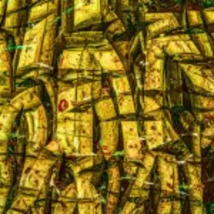 A colorful artwork showcasing a field abundant with blue and yellow flowers, creating a lively natural scene.