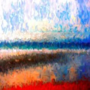 An abstract artwork depicting a sky filled with bold red and blue hues, creating a striking visual contrast.