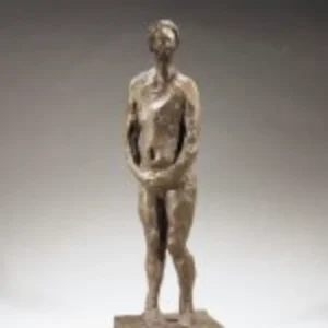 A bronze sculpture depicting a nude woman, showcasing graceful curves and intricate details of the figure.