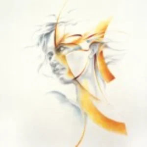 Illustration of a woman with vibrant yellow hair, depicted in a cheerful pose.